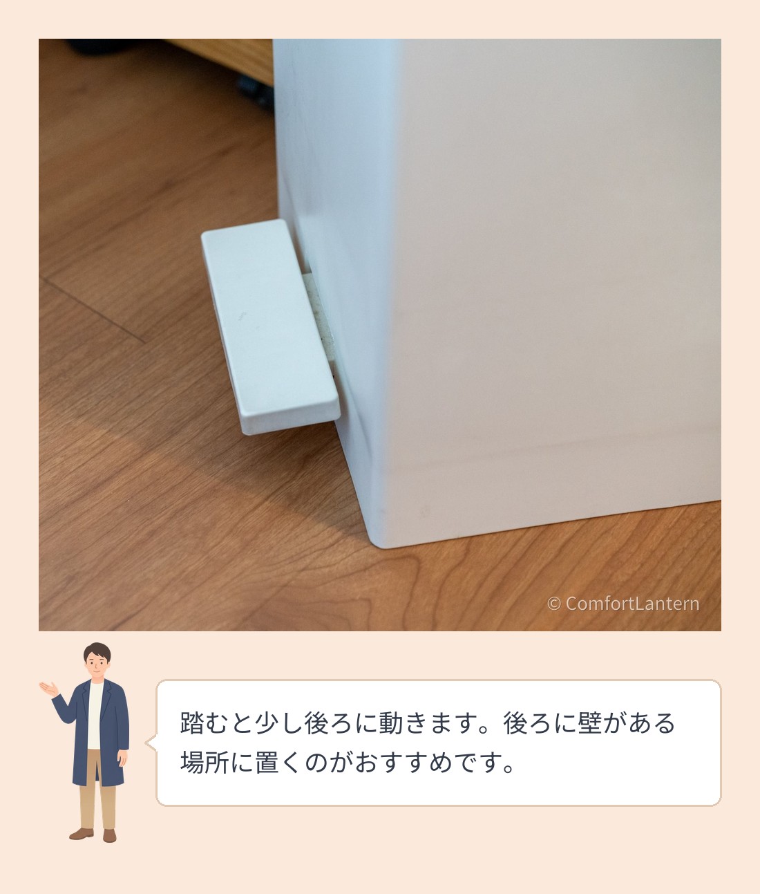 ゴミ箱の正面の下にある、白いペダル